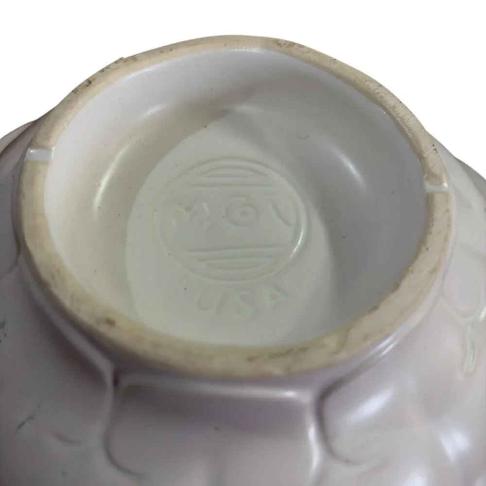 VTG McCoy USA White Lotus Petal Ceramic Footed Bowl Scalloped Ruffled Edge 7